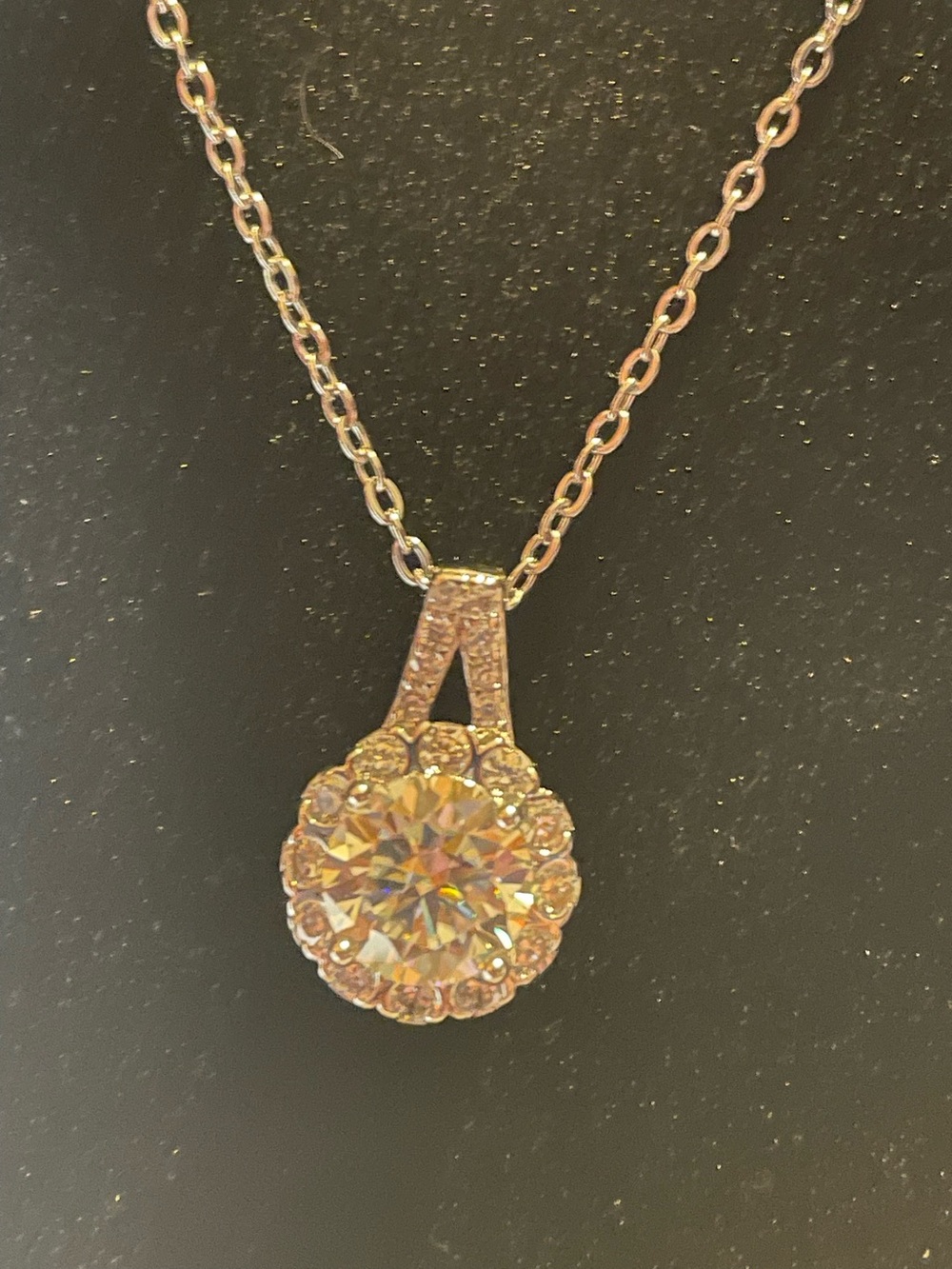 Moissanite Halo Pendant Necklace 2CTW White Gold Plated